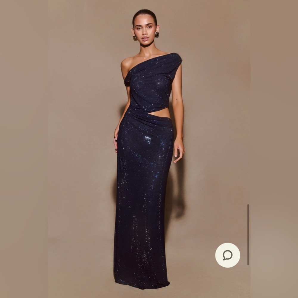 Meshki Kenny Diamante One Shoulder Maxi Dress Navy - S - like new